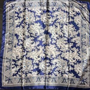 Navy & Silver Paisley Wild Rag | 36" Satin Western Scarf